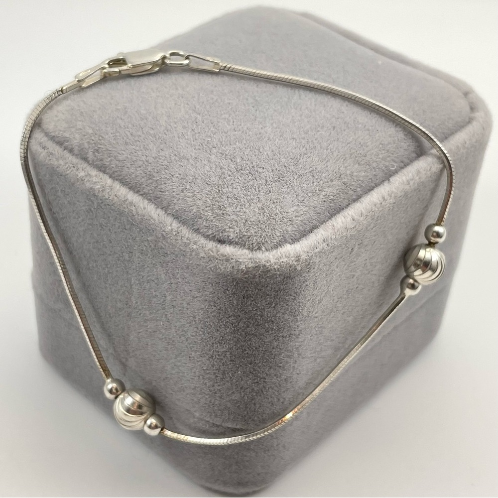 Beautiful Italy 925 Sterling  Silver Faceted Bead Snake Bracelet Size 6.5